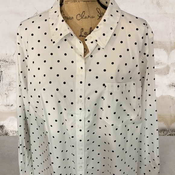 NWT Croft & Barrow Polka Dot Button Down Shirt Long Sleeve black white 3X - Picture 3 of 9
